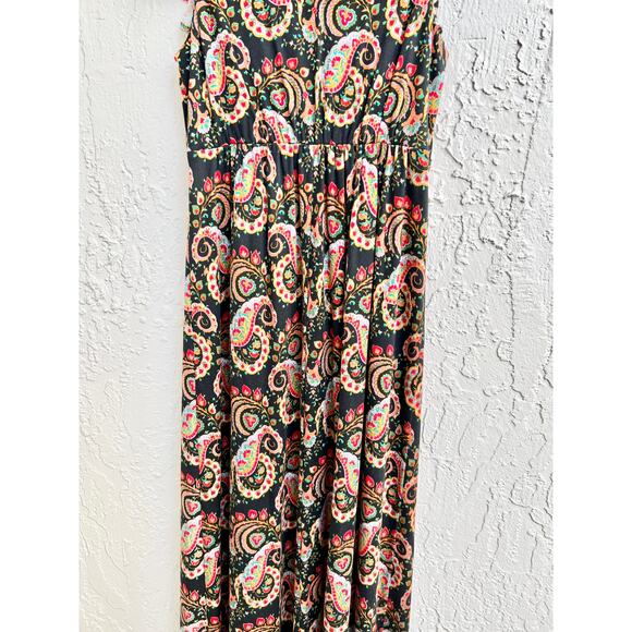 Nieves Lavi Cap Sleeve 100% Silk Paisley Print Maxi Dress Black Women's Size 0 - Picture 8 of 8